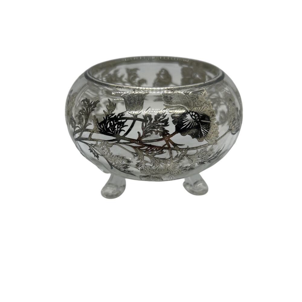 Vintage Silver City Flanders Poppy Sterling Silver Overlay Candy Dish 3 Footed